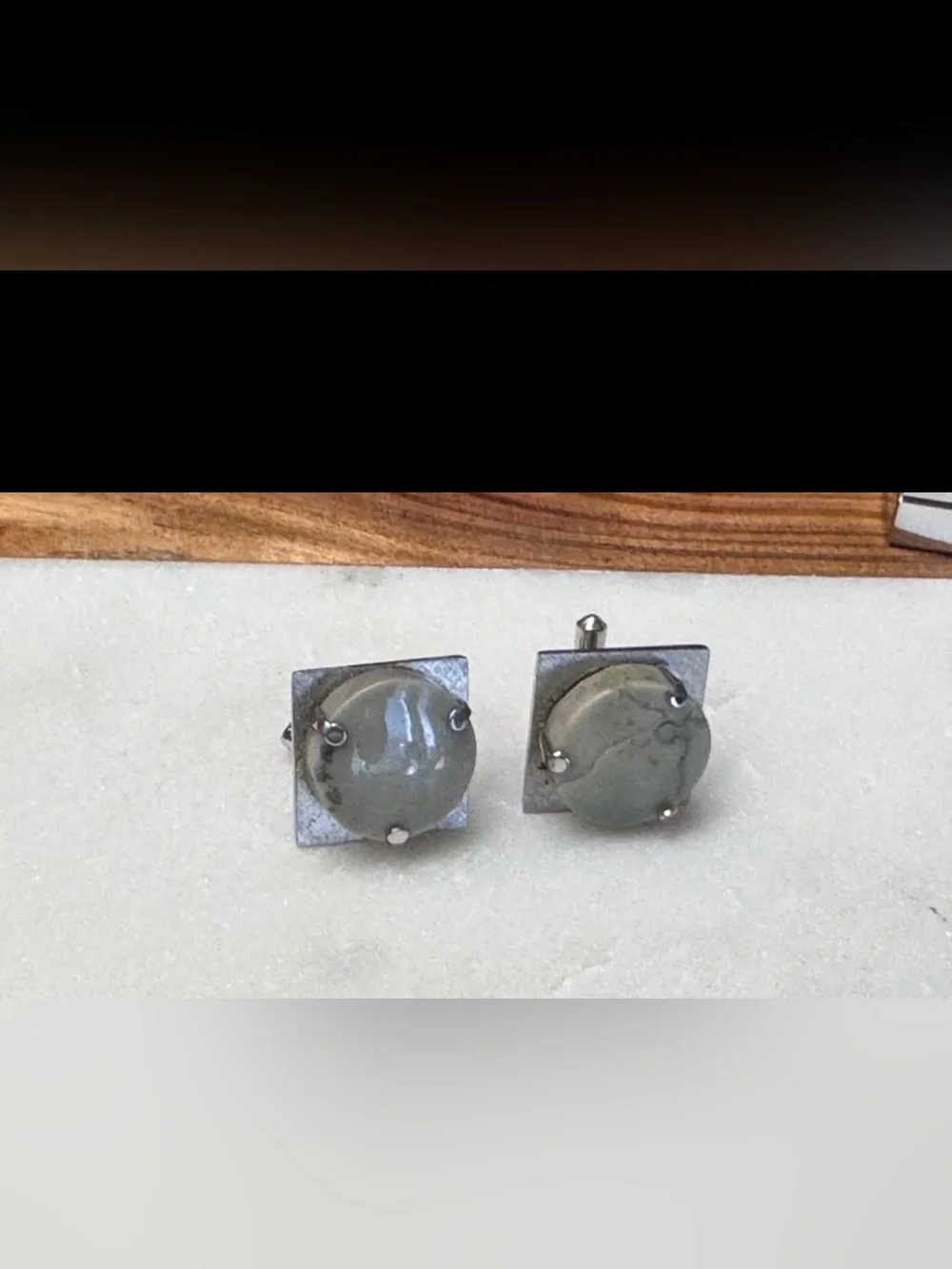 Vintage mid-century Destino cufflinks feature distinctive domed gray stones.
